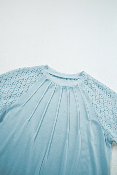 Seamed Detail Contrast Lace Raglan Sleeve Top | S-XL