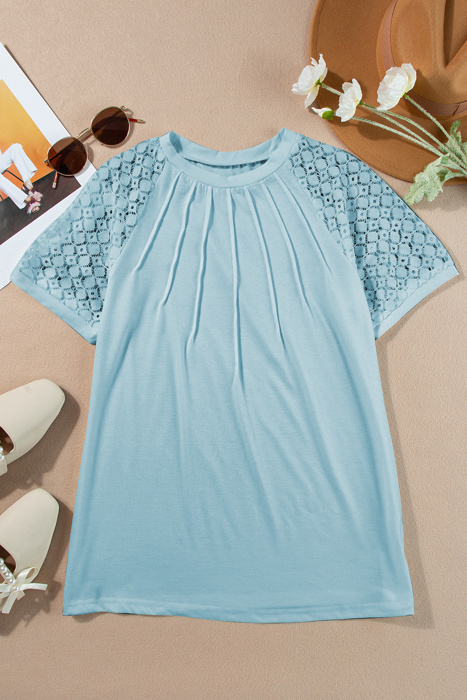 Seamed Detail Contrast Lace Raglan Sleeve Top | S-XL
