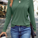 Small Green Autumn Asym Layering Long Sleeve Top | S-2XL