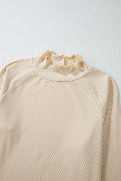 Knit Lettuce Trim High Neck Long Sleeve Top | S -2XL