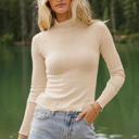  Knit Lettuce Trim High Neck Long Sleeve Top | S -2XL
