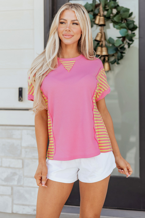 Waffle Stripe Mix Relaxed Top | S-XL