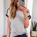  Coastal Stripe Button-Cuff Top | S-XL