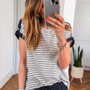  Coastal Stripe Button-Cuff Top | S-XL