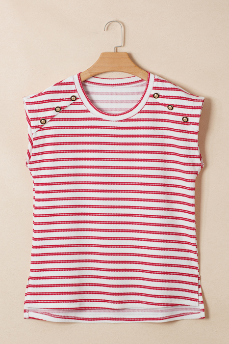 Sailaway Textured Stripe  Button Detail Tee | S-XL