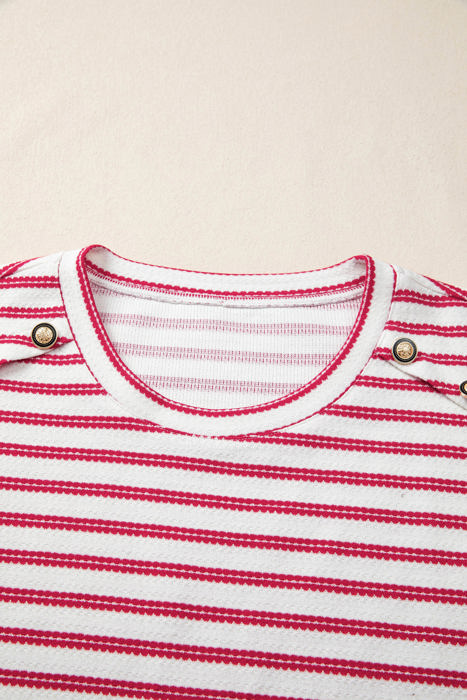 Sailaway Textured Stripe  Button Detail Tee | S-XL