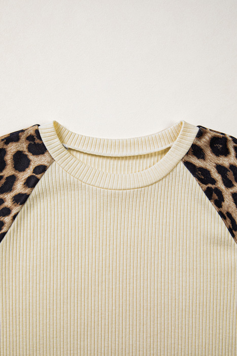Ribbed Chic Colorblock Leopard Sleeve Tee | S-XL