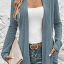 Large Blue Everyday Ribbed Pocket Cardigan | S-XL