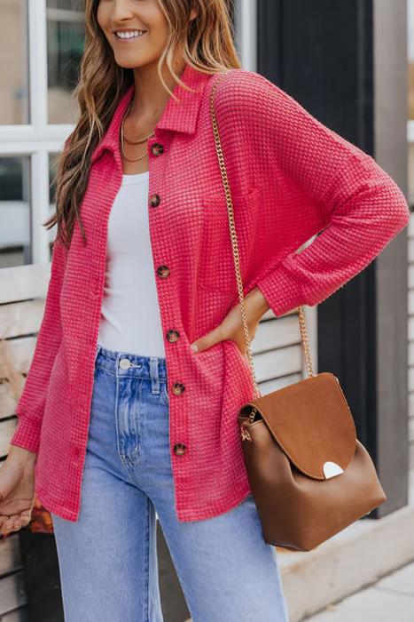 Button Up Waffle Knit Casual Shirt | S-2XL