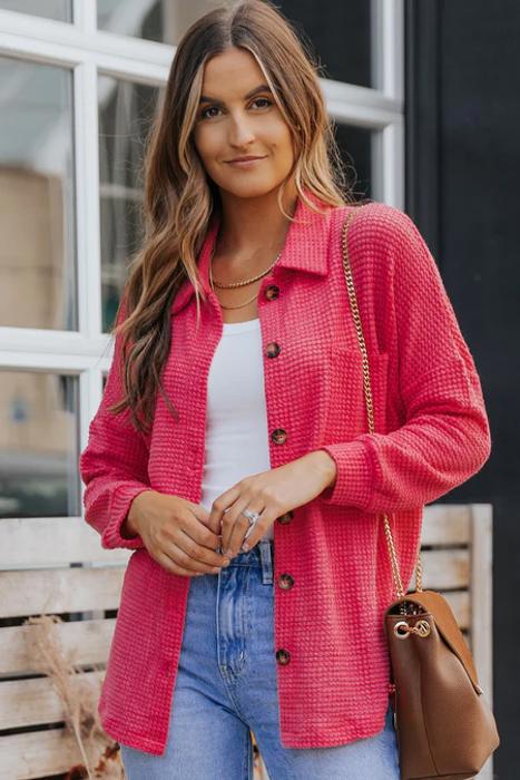 Button Up Waffle Knit Casual Shirt | S-2XL
