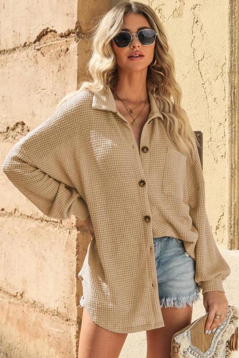 Button Up Waffle Knit Casual Shirt | S-2XL