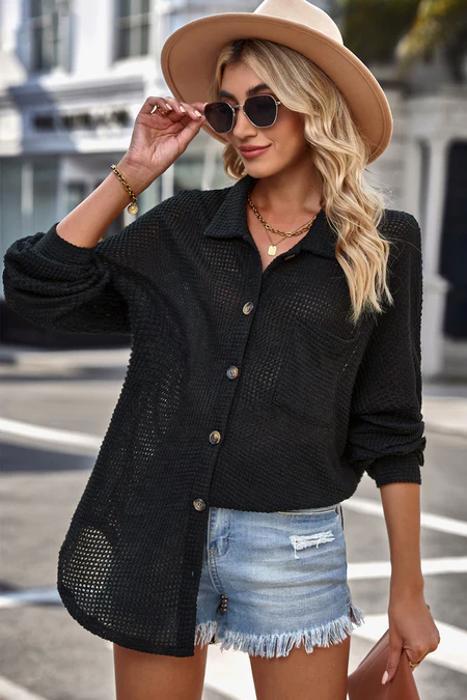 Button Up Waffle Knit Casual Shirt | S-2XL