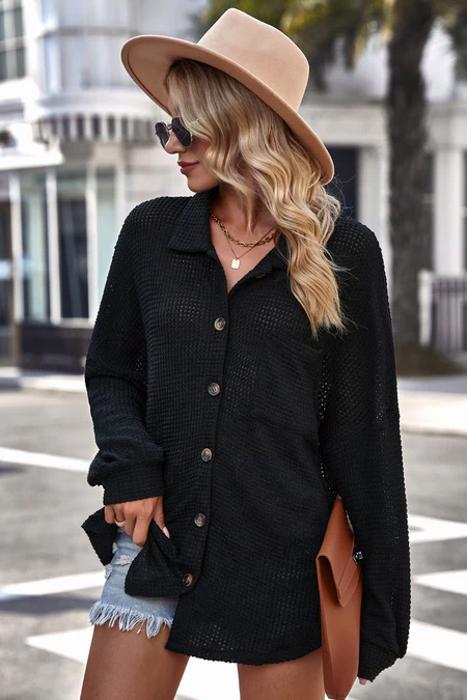 Button Up Waffle Knit Casual Shirt | S-2XL