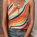 Medium Multicolored Wavy Striped Buttoned V Neck Tank Top | S-XL