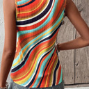 Wavy Striped Buttoned V Neck Tank Top | S-XL