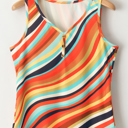  Wavy Striped Buttoned V Neck Tank Top | S-XL