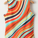  Wavy Striped Buttoned V Neck Tank Top | S-XL