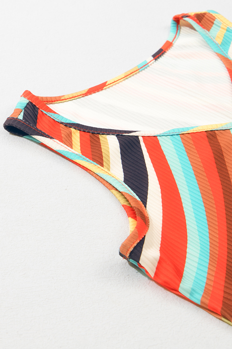 Wavy Striped Buttoned V Neck Tank Top | S-XL