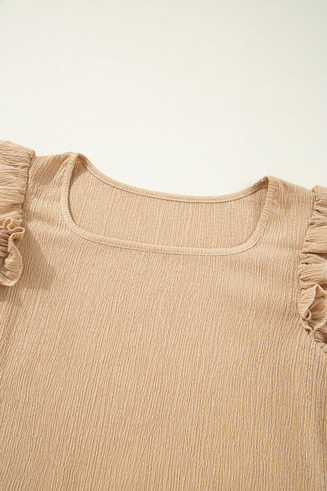 Ruffled Tiered Sleeve Square Neck Textured Top