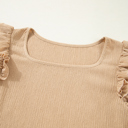  Ruffled Tiered Sleeve Square Neck Textured Top