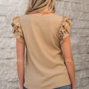  Ruffled Tiered Sleeve Square Neck Textured Top