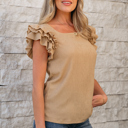  Ruffled Tiered Sleeve Square Neck Textured Top