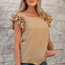 Medium Ruffled Tiered Sleeve Square Neck Textured Top