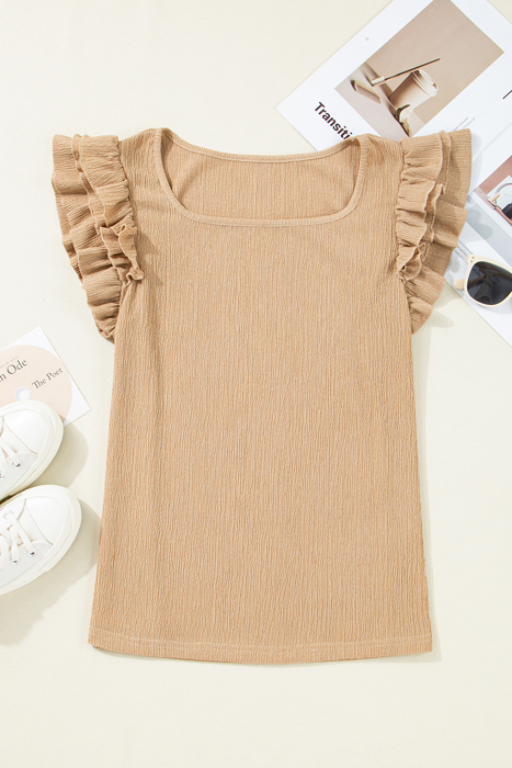 Ruffled Tiered Sleeve Square Neck Textured Top