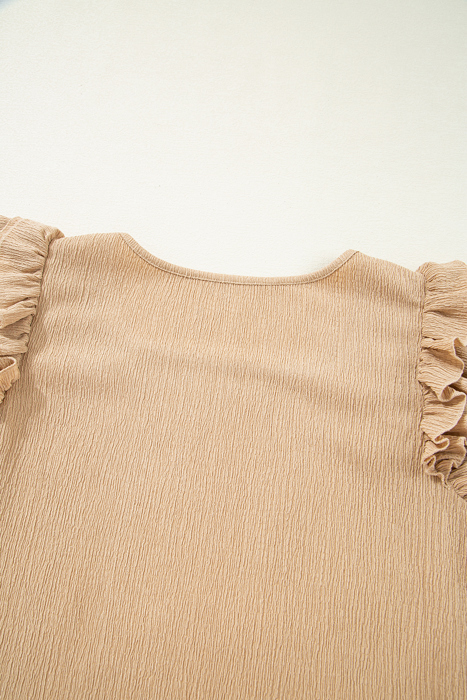 Ruffled Tiered Sleeve Square Neck Textured Top