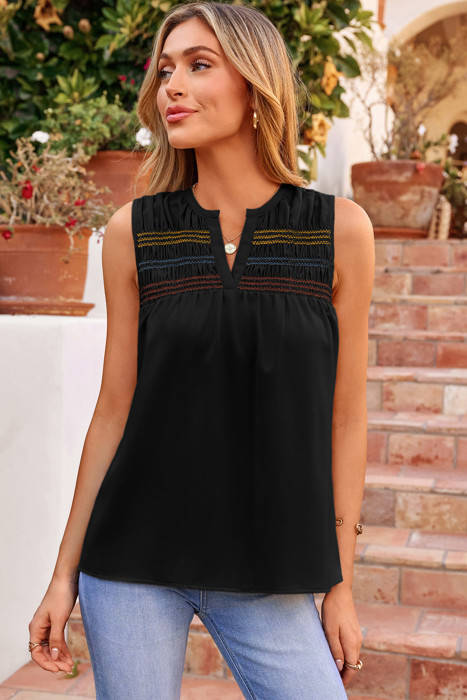Shirred V-Neck Sleeveless Shift Blouse | S-XL