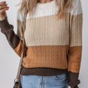 Colorblock Cable Knit Round Neck Sweater | S-XL