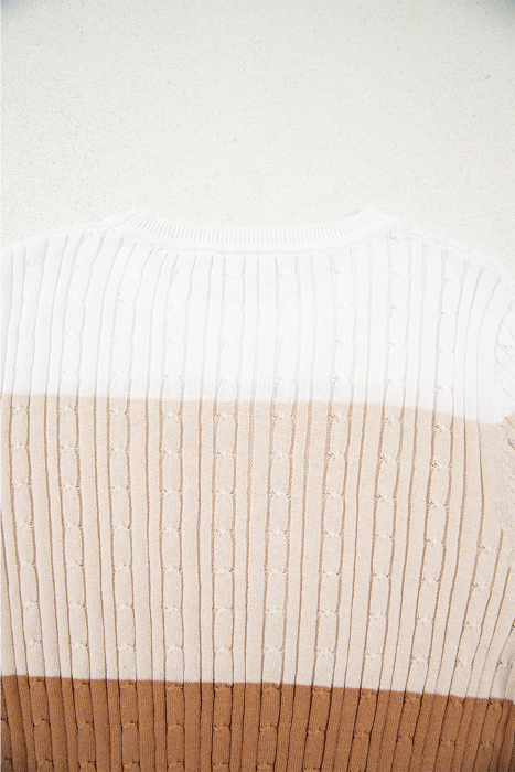 Colorblock Cable Knit Round Neck Sweater | S-XL