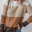  Colorblock Cable Knit Round Neck Sweater | S-XL