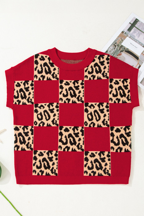 Checkerboard Short Sleeve Knit Sweater | S-XL