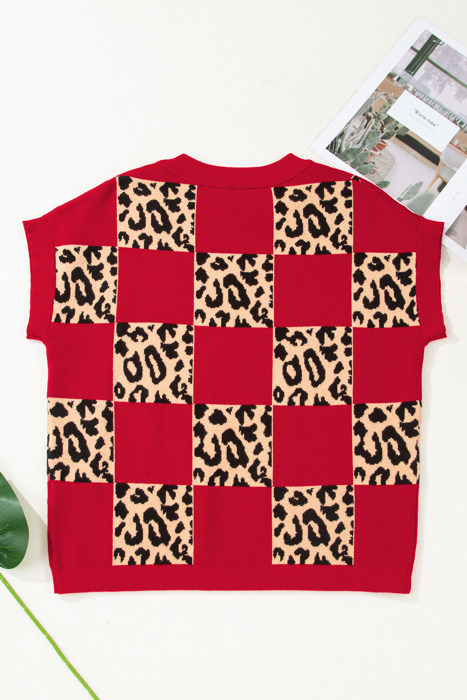 Checkerboard Short Sleeve Knit Sweater | S-XL
