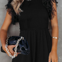  Dotty Mesh Ruffle Sleeve Ribbed Knit Babydoll Mini Dress