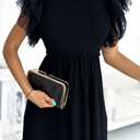  Dotty Mesh Ruffle Sleeve Ribbed Knit Babydoll Mini Dress