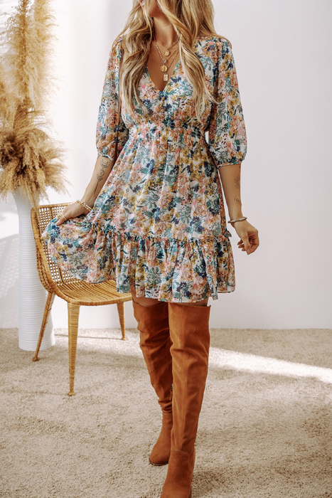 3/4 Sleeve Rosewood Romance Dress | S-XL