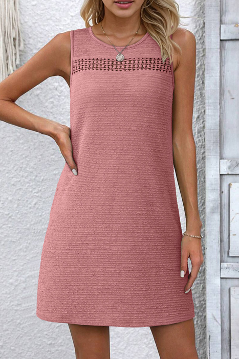 Textured Lace Cutout Sleeveless Mini Dress | S-XL