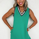  Contrast Trim V Neck Shift Sleeveless Mini Dress