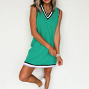  Contrast Trim V Neck Shift Sleeveless Mini Dress