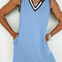  Contrast Trim V Neck Shift Sleeveless Mini Dress