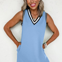  Contrast Trim V Neck Shift Sleeveless Mini Dress