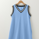  Contrast Trim V Neck Shift Sleeveless Mini Dress