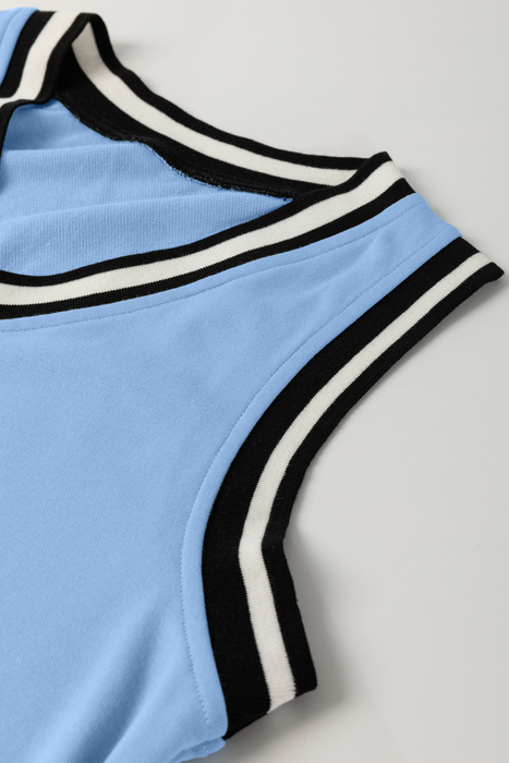 Contrast Trim V Neck Shift Sleeveless Mini Dress