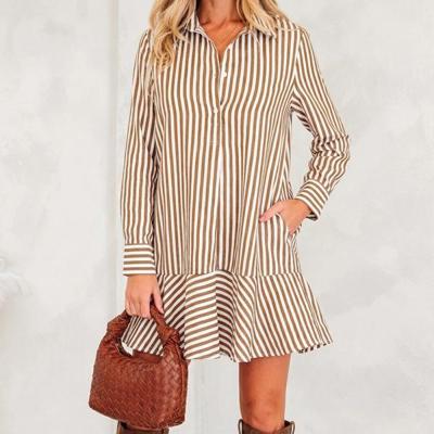Striped Ruffle Hem Collared Mini Dress | S-XL