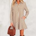  Striped Ruffle Hem Collared Mini Dress | S-XL