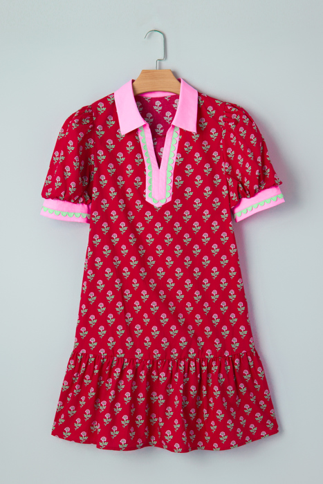 Petal Print Charm Mini Dress with Pockets | S-XL