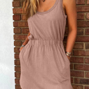  Mineral Wash Sleeveless Elastic Waist Mini Dress | S-XL