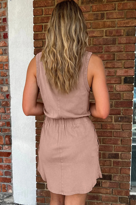 Mineral Wash Sleeveless Elastic Waist Mini Dress | S-XL